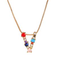 Necklace Clavicle Chain Micro Inlaid Color Zircon 26 Letter Necklace For Women sku image 21