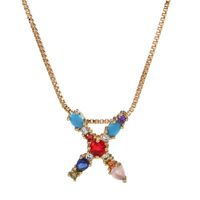 Necklace Clavicle Chain Micro Inlaid Color Zircon 26 Letter Necklace For Women sku image 23