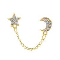 Star Moon Full Diamond Chain Earrings Single Ear Double Hole Stud Earrings sku image 1