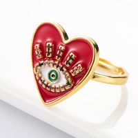 New Fashion Copper Micro Inlaid Colored Zircon Open Heart Ring main image 3
