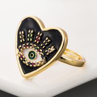 New Fashion Copper Micro Inlaid Colored Zircon Open Heart Ring main image 4