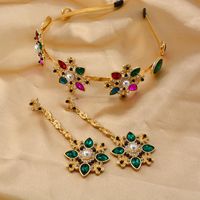 Baroque Vintage Color Crystal Pearl Rhinestone Flower Headband Earrings main image 1
