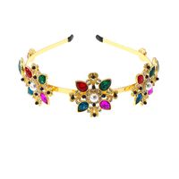Baroque Vintage Color Crystal Pearl Rhinestone Flower Headband Earrings main image 6