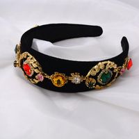 Hair Band Retro Headband Baroque Gold Coin Flower Pearl Diamond Flannel Hairpin Wide Hairpin Pressure Hair main image 4