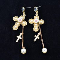 Exaggerated Golden Cross Earrings Vintage Long Baroque Earrings main image 5
