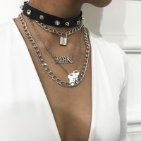 Jewelry Ladies Hip-hop Item Personalized Punk Studs Pu Multilayer Suit Necklace main image 4