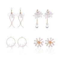 Korean Fashion Fresh Acrylic Petal Earrings Snowflake Pearl Earrings White Flowers Wave Earrings main image 1