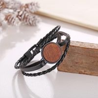 Woven Round Wood Chip Faux Leather Bracelet New Simple Black Men's Bracelet main image 5
