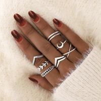 European And American Moon Leaf Cross Ring 7-piece Retro Simple Jointed Ring Set main image 1
