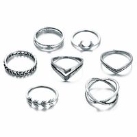 European And American Moon Leaf Cross Ring 7-piece Retro Simple Jointed Ring Set main image 3