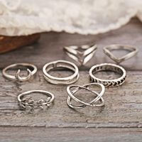 European And American Moon Leaf Cross Ring 7-piece Retro Simple Jointed Ring Set main image 4