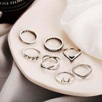 European And American Moon Leaf Cross Ring 7-piece Retro Simple Jointed Ring Set main image 5