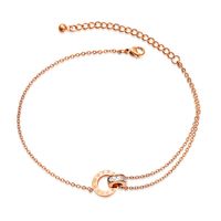 Titanium Steel Jewelry Women&#39;s Rose Gold Plated Double Ring Zircon Stainless Steel Anklet main image 2