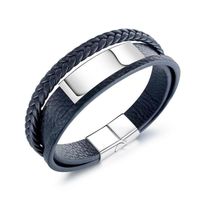 Grenz Überschreitende Hot-selling-accessoires, Europäischer Und Amerikanischer Herren Schmuck, Hands Chmuck, Mehr Schicht Iges Leder Armband Für Herren Aus Titan Stahl, Personal Isierter Schriftzug main image 2