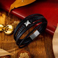 Wholesale Men's Multi-layer Woven Leather Bracelet Stainless Steel X-shaped Leather Bracelet main image 3