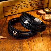 Wholesale Men's Multi-layer Woven Leather Bracelet Stainless Steel X-shaped Leather Bracelet main image 5