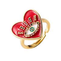 Valentinstag  Grenz Überschreitende Mode Accessoires Ring Weibliche Europäische Und Amerikanische Kupfer Mikro Eingelegte Farbe Zirkon Offene Herzförmige Ringe sku image 1