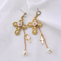 Exaggerated Golden Cross Earrings Vintage Long Baroque Earrings sku image 1
