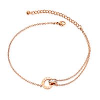 Titanium Steel Jewelry Women&#39;s Rose Gold Plated Double Ring Zircon Stainless Steel Anklet sku image 1