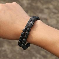 Fashion Natural Stone Black Frosted Lava Mixed Crown Long Stretch Bracelet Set main image 1
