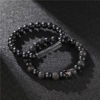 Fashion Natural Stone Black Frosted Lava Mixed Crown Long Stretch Bracelet Set main image 3