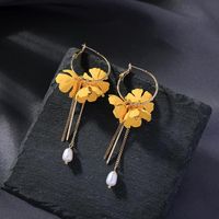 Fashion Pearl Pendant Earrings Wild Long Tassel Flower Earrings Women main image 3