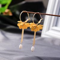 Fashion Pearl Pendant Earrings Wild Long Tassel Flower Earrings Women main image 4