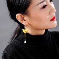 Fashion Pearl Pendant Earrings Wild Long Tassel Flower Earrings Women main image 5