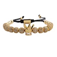 Chaude 12 8mmcz Strass Balle Micro-incrusté Grand Couronne Tissé Bracelet Pour Hommes Et Femmes main image 2