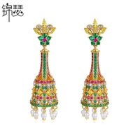 Jinse Jinyuan Boucles D'oreilles New Creative Rétro Coloré Longue Cloche Perle Cour De Femmes Banquet Boucles D'oreilles Boucles D'oreilles main image 1