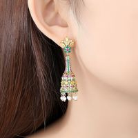 New Creative Retro Color Long Bell Pearl Women's Court Banquet Earrings main image 3