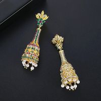 New Creative Retro Color Long Bell Pearl Women's Court Banquet Earrings main image 5