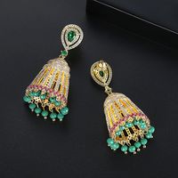 Nihaojewelry Fashion Hollow Bell Women's Copper Inlaid Zircon Stud Earrings Tassel Earrings main image 5