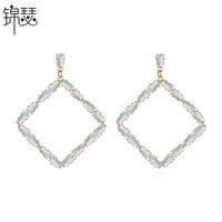 Fashionable Korean Temperament Square Ladies Earrings Earrings Banquet Atmosphere Copper Inlaid Zirconium Earrings main image 2
