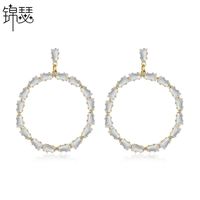 Simple Round Korean Temperament Female Models Copper Earrings With Zirconium Earrings Banquet Earrings main image 1