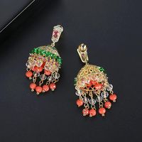 Vintage Court Style Luxury Super Fairy Earrings Ethnic Copper Zircon Green Diamond Tassel Earrings main image 5