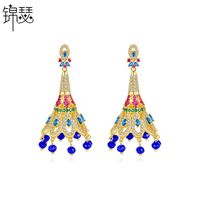 Retro Creative New Brass Zirconium Ladies Earrings Peacock Feather Tassel Earrings main image 2