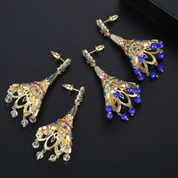 Retro Creative New Brass Zirconium Ladies Earrings Peacock Feather Tassel Earrings main image 4