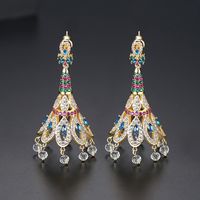 Retro Creative New Brass Zirconium Ladies Earrings Peacock Feather Tassel Earrings main image 5