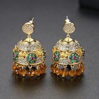 Nihaojewelry Colored Wind Chimes Ladies Temperament Golden Fringed Copper Studded Stud Earrings Gift sku image 1