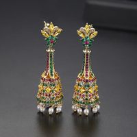 New Creative Retro Color Long Bell Pearl Women's Court Banquet Earrings sku image 1