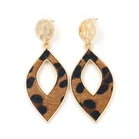 New Earrings Wholesale Fashion Horsehair Leopard Leather Leaf Earrings sku image 2
