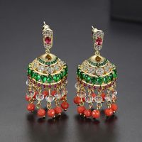 Vintage Court Style Luxury Super Fairy Earrings Ethnic Copper Zircon Green Diamond Tassel Earrings sku image 1