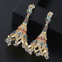 Retro Creative New Brass Zirconium Ladies Earrings Peacock Feather Tassel Earrings sku image 1