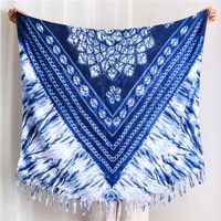 New National Style Handmade Tie-dye Blue And White Porcelain Cotton And Linen Scarf Travel Shawl Wholesale main image 3