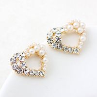 Korean Fashion Sweet Flash Diamond Love Pearl Earrings Wholesale sku image 1