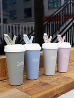 Korean Stainless Steel Mug Portable Coffee Cup With Straw Simple Student Water Cup main image 1