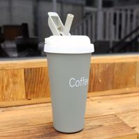 Korean Stainless Steel Mug Portable Coffee Cup With Straw Simple Student Water Cup sku image 1