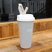 Korean Stainless Steel Mug Portable Coffee Cup With Straw Simple Student Water Cup sku image 3