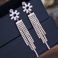 925 Silver Needle Korean Fashion Sweet Ol Shining Flower Tassel Earrings main image 1